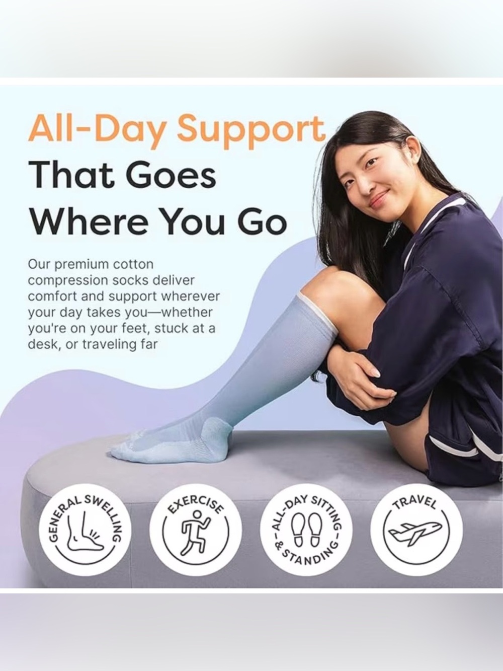 Compression Socks Sz Small Wide Cotton Blend 15-20 mmHg blue cushioned - NEW